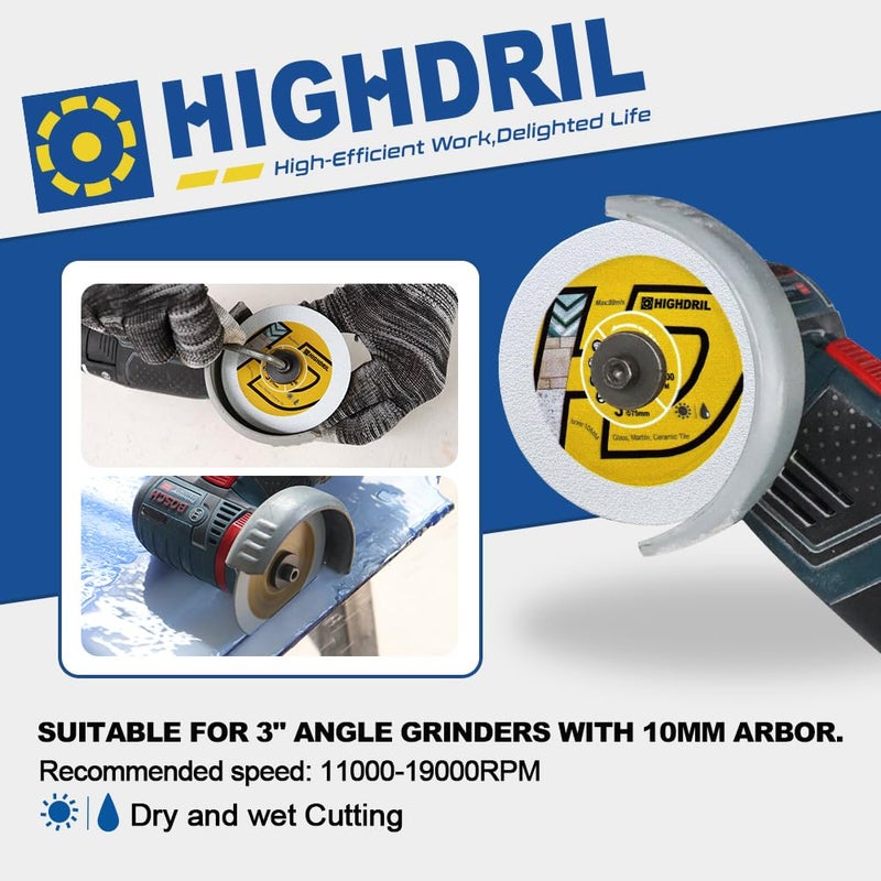 HIGHDRIL 3" 75mm Circular Saw Blade Set 4pcs - Diamond/HSS/TCT Cutting Disc for Angle Grinder Cutting Metal Copper Aluminum Tile Marble Granite Plastic Wood - Image 4